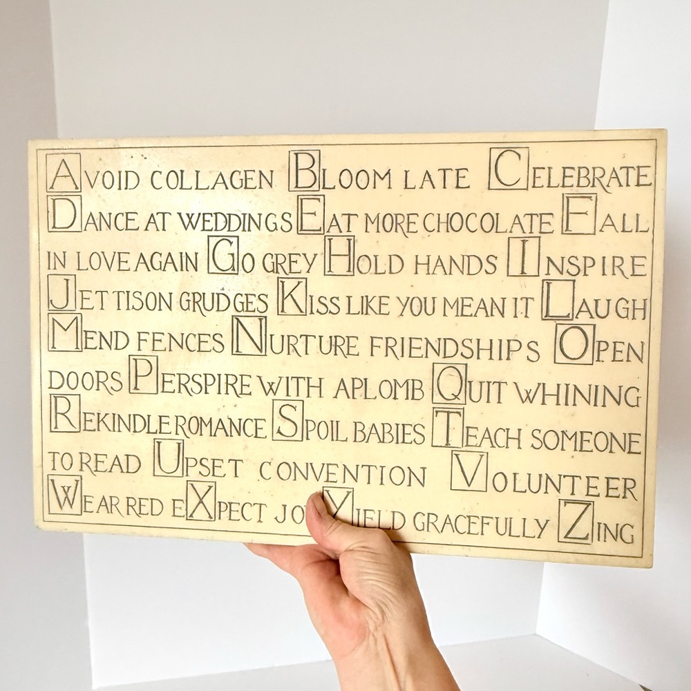 House Parts “ABC’s of Ageing Gracefully” Plaque by R. Stewart 2004 Signed 11x17”